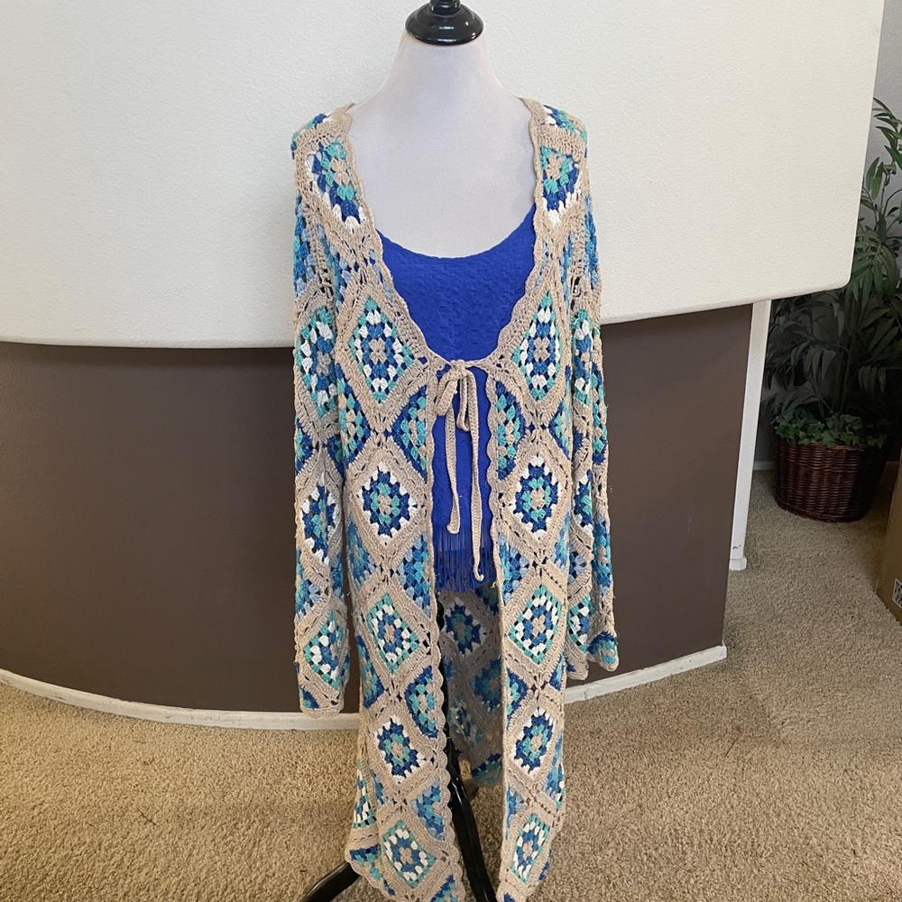 Boston Proper Crochet Cardigan Duster.